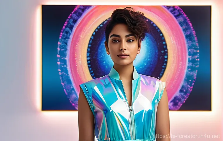 블록체인 기술과 창의적 콘텐츠 - **Prompt:** A young, determined South Asian female digital artist, mid-20s, with a stylish, modern h...