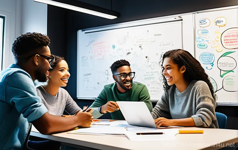 크리에이터의 팀워크 및 협업 기술 - **Prompt 1: The Spark of Collaboration**
    "A vibrant, dynamic illustration depicting a diverse gr...