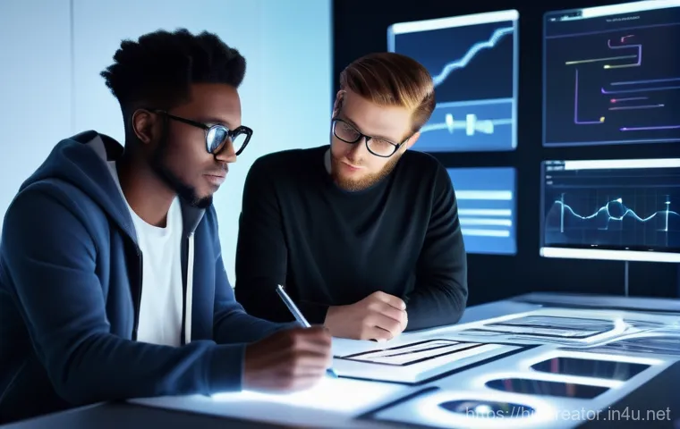 크리에이티브 파트너십의 미래 - AI and Creative Synergy in a Modern Studio**

Create a vibrant, high-resolution image of a diverse g...