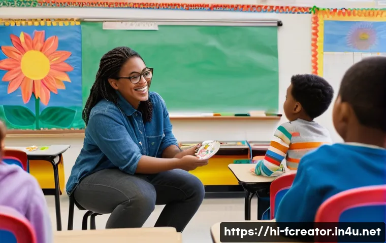 창의성 교육의 변화 - **Prompt:** A brightly lit, colorful classroom filled with children of diverse backgrounds engaged i...