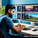 미래 크리에이터의 리더십 역할 - A vibrant digital creator workspace showcasing a young Indian influencer in casual modern clothing, ...