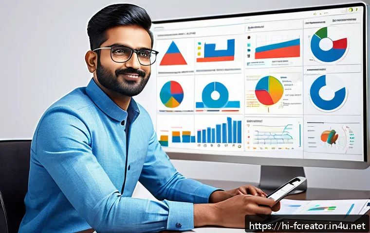 크리에이터의 혁신적인 콘텐츠 기획 - A vibrant digital marketing workspace with a young Indian content creator analyzing social media ana...